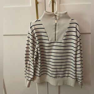 Zara Kids Cream and Navy Striped Zipped Sweater size 10